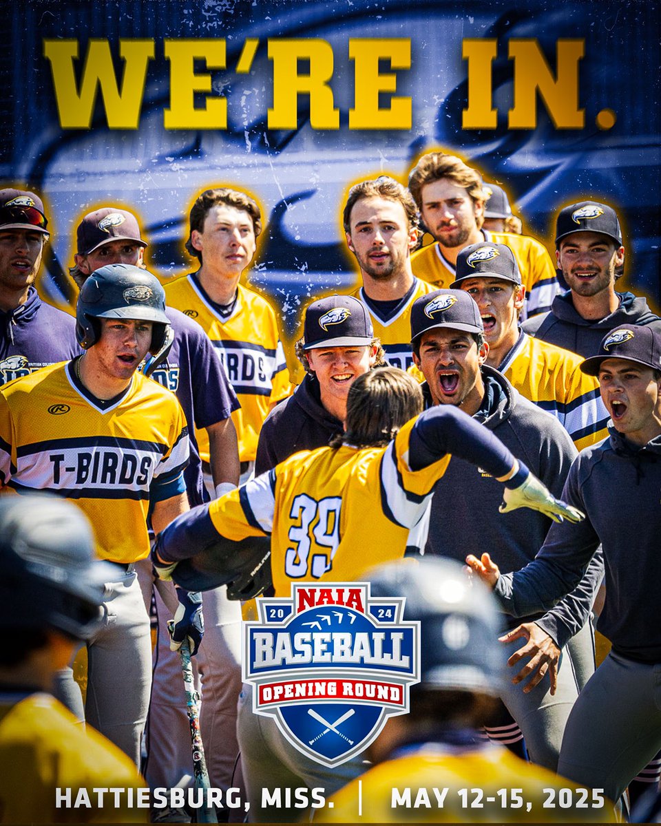 ubc_baseball's tweet image. We have punched our ticket to the NAIA Opening Round!
📍 Hattiesburg, Miss.
📅 May 12-15, 2025
⚡️⚡️
#STAYONTHERIDE #GOBIRDSGO