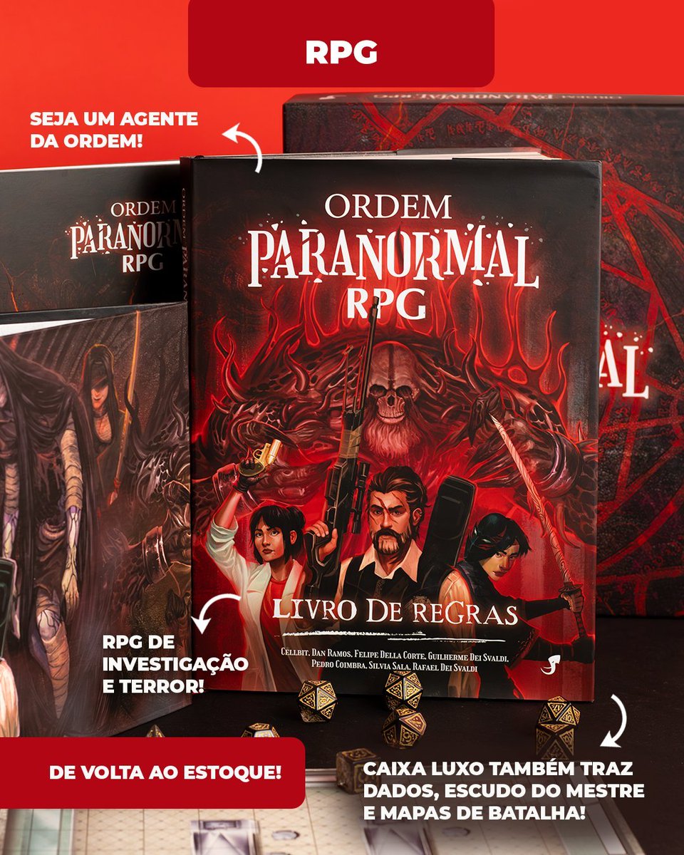 A versão de luxo do livro de regras de Ordem Paranormal RPG está de volta  ao estoque na Jambô Editora! ❤️ A caixa contém mapas de batalha, escudo do  mestre temático e, image size:960x1200