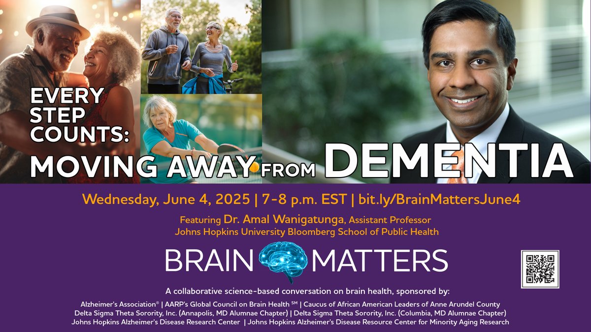 Johns Hopkins Memory & Aging (@jh_memory_aging) on Twitter photo π£Join us on Weds., June 4th at 7 p.m. for a free #BrainMattersπ§ #webinar:
βEvery Step Counts: Moving Away from #dementia
πRegister here: bit.ly/BrainMattersJuβ¦
Dr. Amal Wanigatunga <a href="/AmalForResearch/">Amal A. Wanigatunga</a> will explore the relationship between #physical #activity and the #brain, π£Join us on Weds., June 4th at 7 p.m. for a free #BrainMattersπ§ #webinar:
βEvery Step Counts: Moving Away from #dementia
πRegister here: bit.ly/BrainMattersJuβ¦
Dr. Amal Wanigatunga <a href="/AmalForResearch/">Amal A. Wanigatunga</a> will explore the relationship between #physical #activity and the #brain,