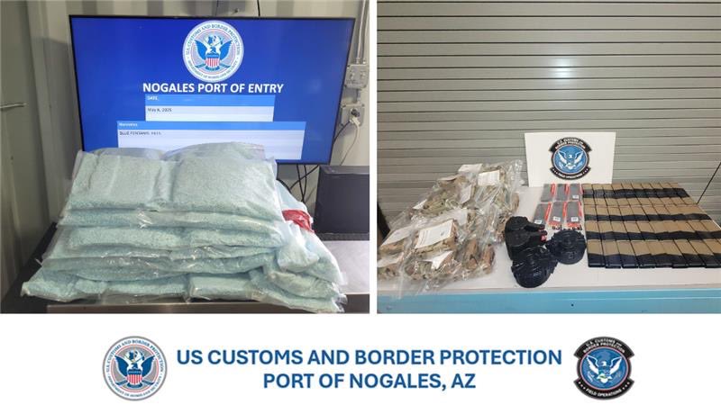 May 6 - the Nogales Port of Entry seized over 660,000 Fentanyl pills from a vehicle coming inbound and 95 firearms magazines in a vehicle going outbound.
