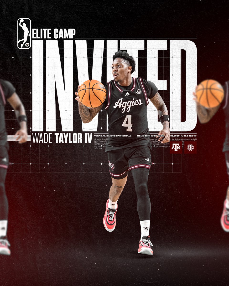 Texas A&M Basketball (@aggiembk) on Twitter photo .<a href="/wadetaylorIV/">TheWadeTaylorIV</a> has been invited to the NBA G-League Elite Camp! π
π
May 9-11
β aggi.es/4m1scRr
#GigEm | <a href="/nbagleague/">NBA G League</a> .<a href="/wadetaylorIV/">TheWadeTaylorIV</a> has been invited to the NBA G-League Elite Camp! π
π
May 9-11
β aggi.es/4m1scRr
#GigEm | <a href="/nbagleague/">NBA G League</a>