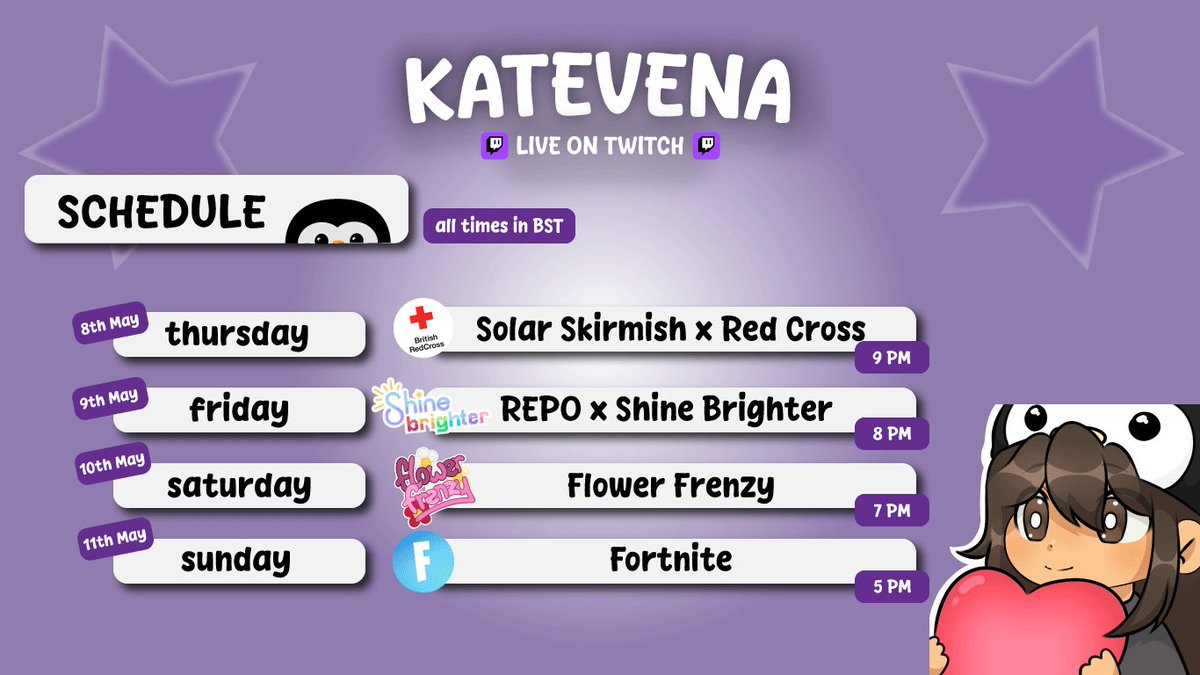 katevena decides to lock in?? 

MY STREAM SCHEDULE FOR THE REST OF THIS WEEK!

see you there :0