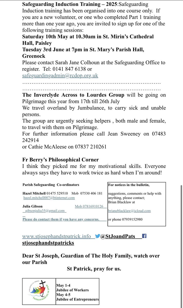 Parish bulletin for Sunday 4th May 2025 - The 3rd Sunday of Easter.