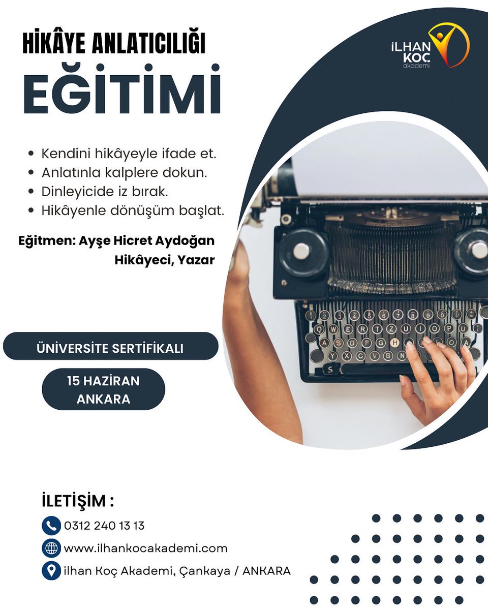 İlhan Koç Akademi (@ilhankocakademi) on Twitter photo “Bir Hikâyeyle Dünya Değişir”
Hikâyeler sadece anlatılmaz, hissedilir. 🎭
İlhan Koç Akademi olarak, duygulara dokunan, etki bırakan anlatıların gücünü keşfetmeye davet ediyoruz
#hikaye
#hikayeanlatıcılığı #yazarlıkeğitimi #ankara <a href="/aysehicretayd/">Ayşe Hicret Aydoğan</a> “Bir Hikâyeyle Dünya Değişir”
Hikâyeler sadece anlatılmaz, hissedilir. 🎭
İlhan Koç Akademi olarak, duygulara dokunan, etki bırakan anlatıların gücünü keşfetmeye davet ediyoruz
#hikaye
#hikayeanlatıcılığı #yazarlıkeğitimi #ankara <a href="/aysehicretayd/">Ayşe Hicret Aydoğan</a>