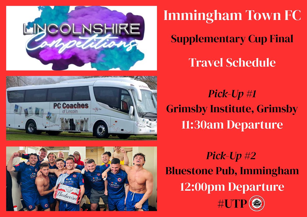 * CLUB ANNOUNCEMENT *

Thanks to @lincolnshirecomp the club will be running a FREE 53 seater executive coach to our Supplementary Cup Final held at @sufcofficial (Glanford Park) 🫶🏻

Any fans interested in travelling with the 1st Team please message <a href="/jonnydavy78/">Jon Davy</a> 👊🏻 <a href="/lincsleague/">Lincs League</a>