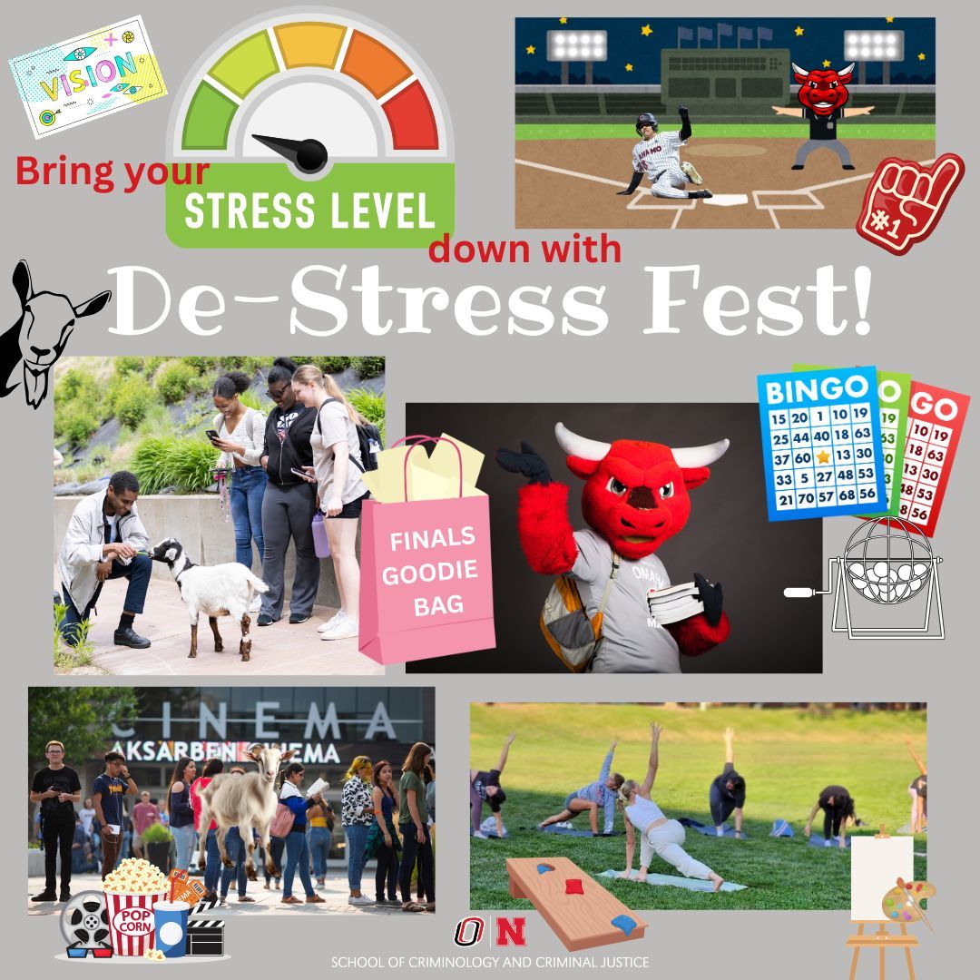 De-Stress Fest continues Thurs. and Fri. with: Goats in the Garden (5/8, 11a-1p), Fresh AF (5/8, 2-4p), Finals Grab N' Go Bags (5/8, 4-6p), Friday Flicks (5/9, 10a-12p), FYLC Bingo and Boards Bash (5/9, 4-6p), and UNO Baseball vs. SDSU (5/9, 6p). buff.ly/Xn9V4bR