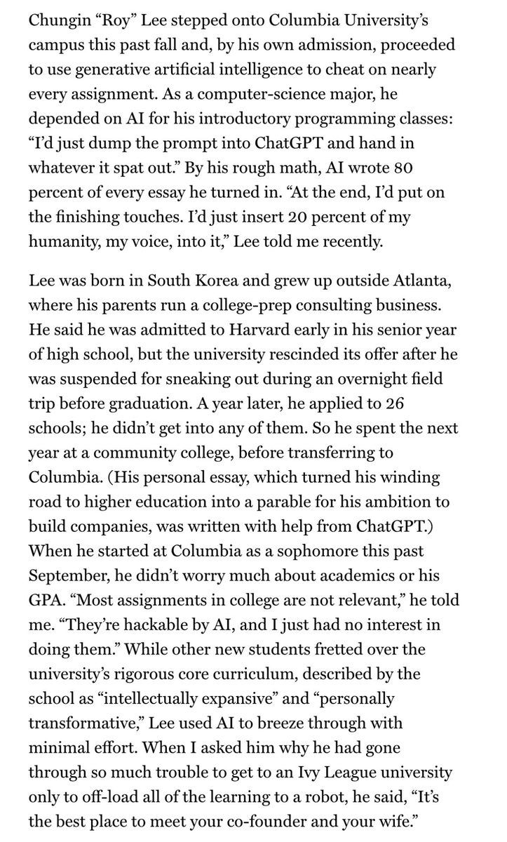 Blake__MJ's tweet photo. @im_roy_lee could be the result of everyone using AI to do college assignments https://t.co/S7h923Sa5A