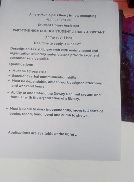 #studentlibraryassistant #stopbyforanapplication
#amorymunicipallibrary
#librarylife
#librariesareessential