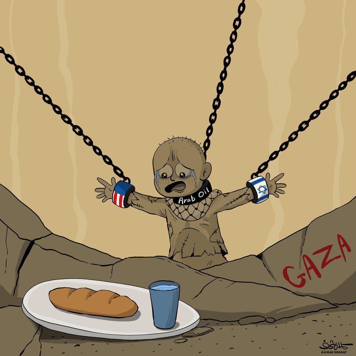 أمريكا وإسرائيل والحُكّام العرب 
شركاء في تجويع غزة 

#كاريكاتير