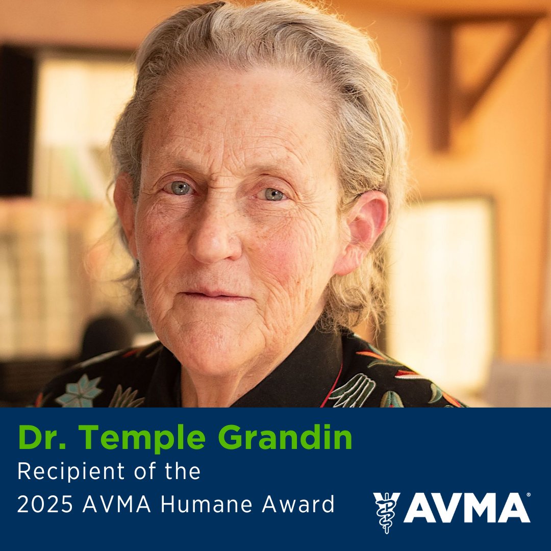 The AVMA has awarded Temple Grandin, PhD, professor of animal sciences at Colorado State University and a pioneering animal welfare advocate in the livestock industry, with the 2025 AVMA Humane Award. bit.ly/436ShWy
