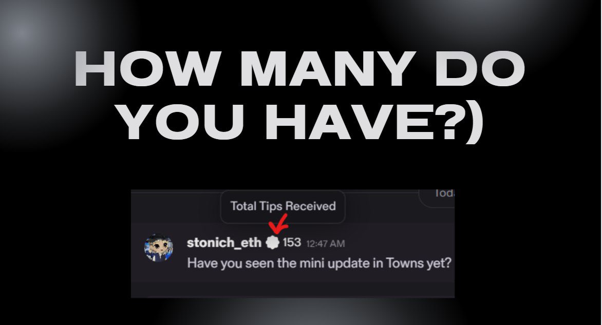 stonich_eth's tweet image. New mini update just dropped in Towns!

Now you can see how many tips you’ve received right next to your nickname.
Check yours and comment below how many you’ve got — I’m at 153 so far!

Let’s see who’s the real tip magnet!

#TownsProtocol #web3 $TOWNS