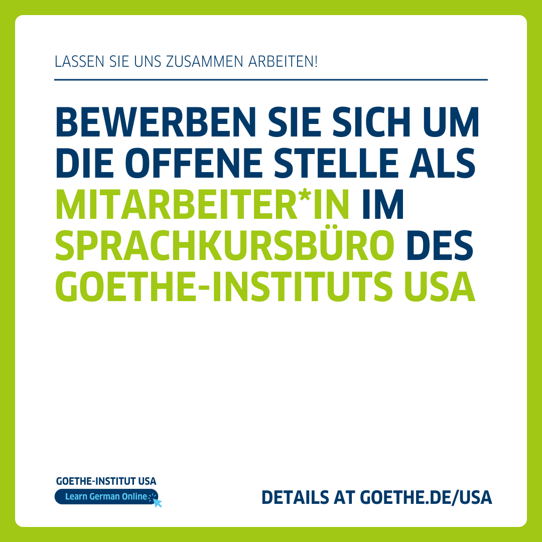 The German Online Language Dept. of Goethe-Institut USA is looking for a Language Program and Course Advising Expert (30h/week). If you speak German at a B2 level or higher, this could be for you! Application in German language required. 
Ausschreibung: goethe.de/ins/us/de/ueb/…