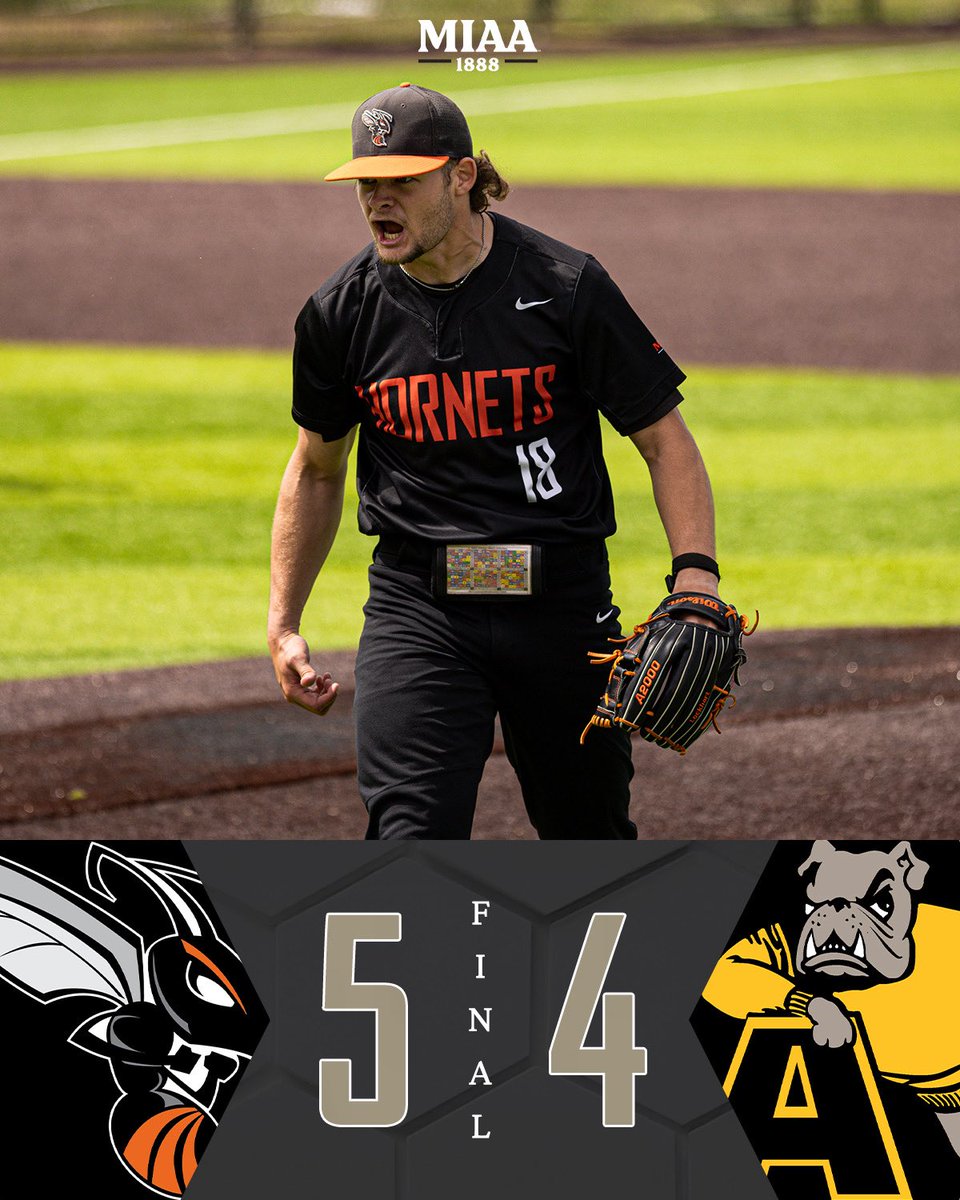 The Hornets take the MIAA Tournament opener vs Adrian in a 5-4 ballgame. Kalamazoo returns to the diamond tomorrow to play the winner of the Calvin vs Alma game. 🐝⚾️

#d3baseball