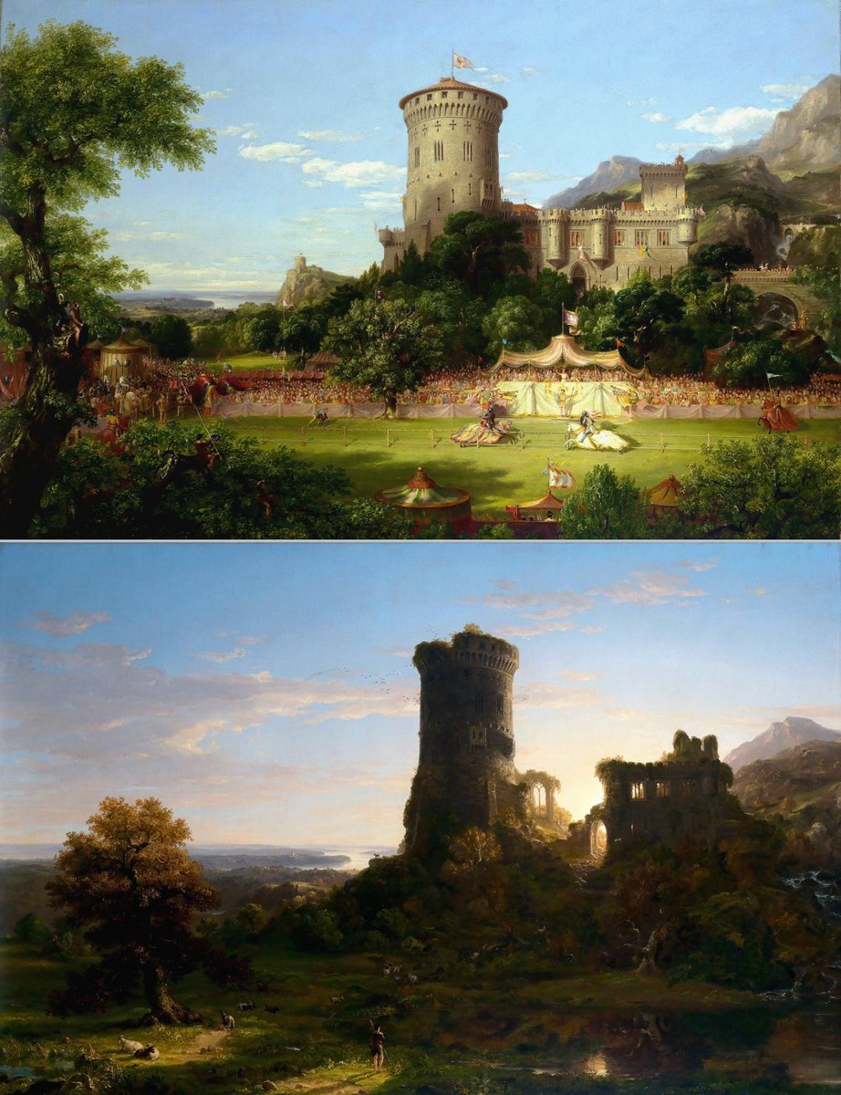 MedievalScholar's tweet image. Past and Present by Thomas Cole