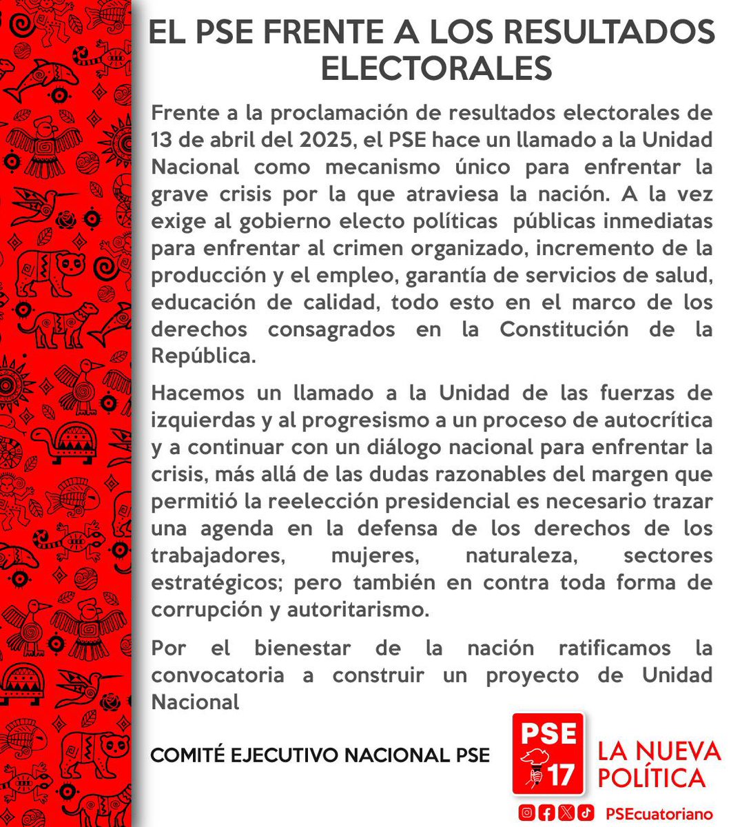 Comunicado Oficial | 🚩🚩

El PSE a su militancia, medios de comunicación y la ciudadanía en general. 

#PSENacional
#LaNuevaPolitica