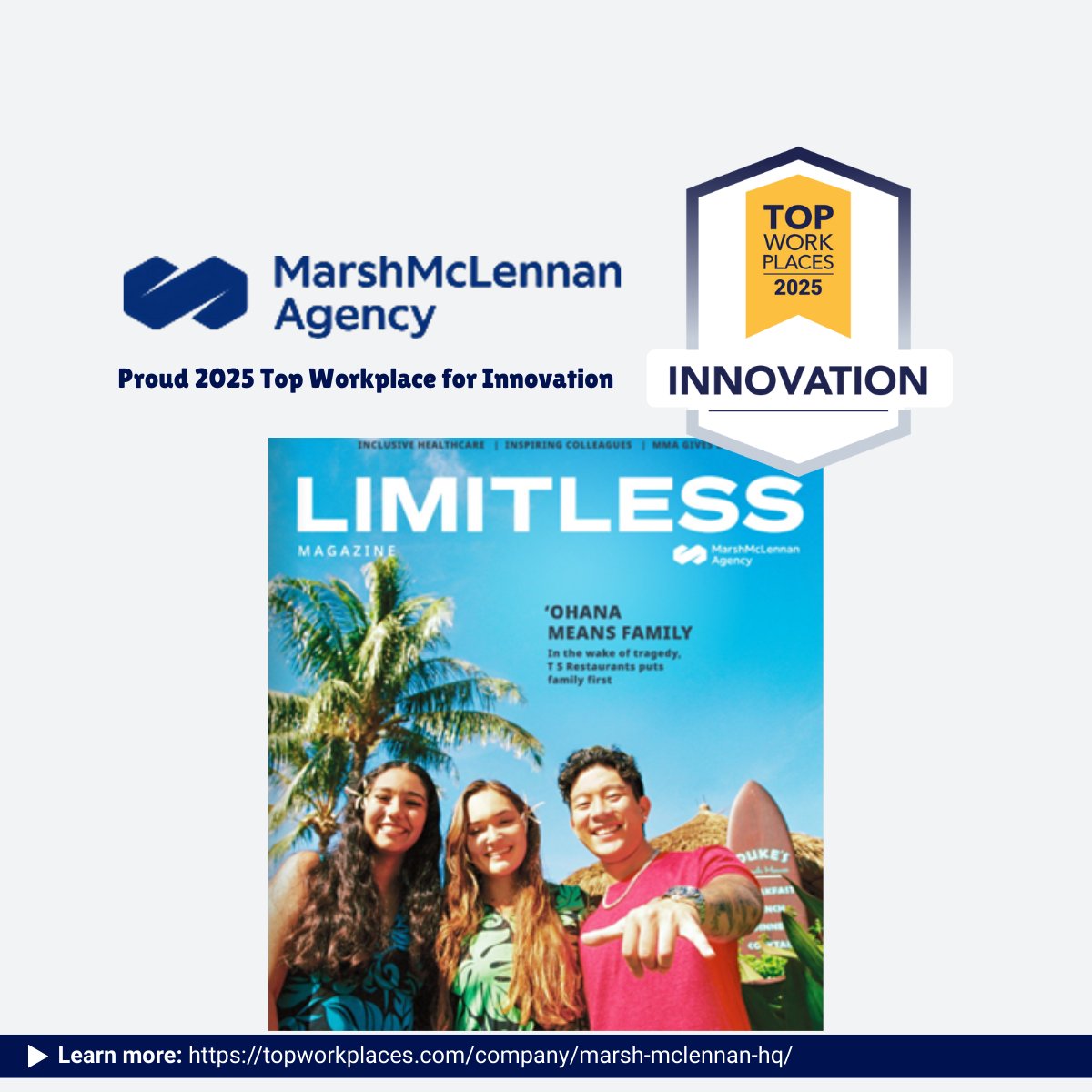 👏 Big congratulations to Marsh McLennan Agency—a proud 2025 Top Workplaces for Innovation winner! 🏅 

📖 Read More:
topworkplaces.com/Innovation-awa…

🌟 See all 2025 Innovation Award winners: topworkplaces.com/award/innovati…

Learn more about life at Marsh McLennan: topworkplaces.com/company/marsh-…