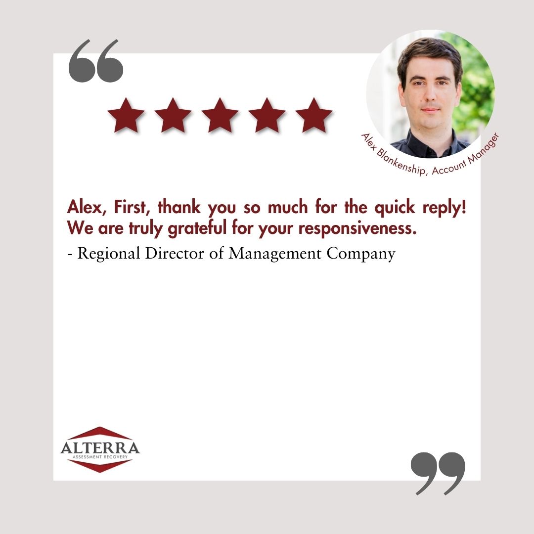 CAHOALaw's tweet photo. Our #TestimonialTuesday goes to our Alterra team and Alex B. for his responsiveness. Way to go Alex! Thank you for showcasing the best parts of what we do and for always putting our clients FIRST. We like to take the stress out of managing associations, so that you can focus. https://t.co/oRiz60iUZ9