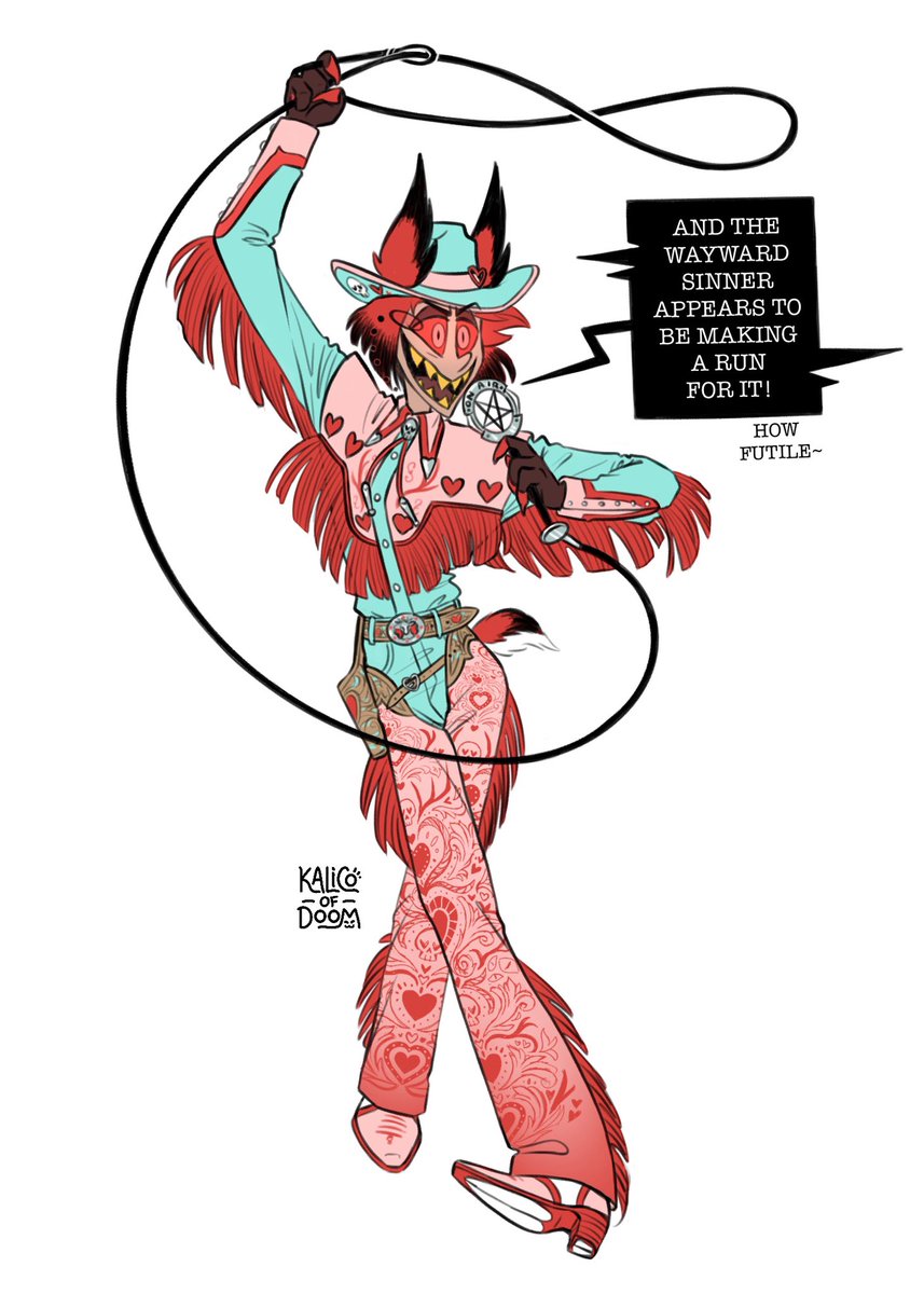 I have like 10 other art things I SHOULD be working on 😅 but I had to get this out of my system as soon as I thought of it. I plan on adding some more fun details to my Cowboy Alastor cosplay and a Microphone Lasso is one of those things 👀❤️

#HazbinHotelAlastor #CowboyAlastor