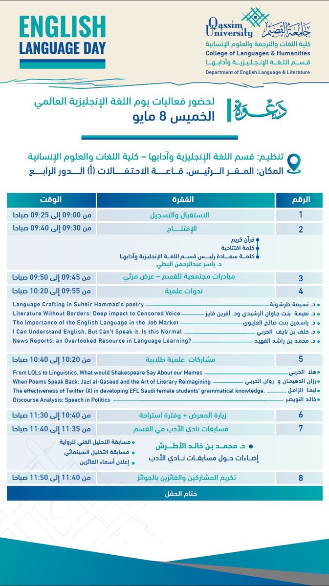 DINA ALBARRAK (@dinbb12) on Twitter photo I’m delighted to attend this special gathering and take part in such an event.
<a href="/ELTQU/">DEPT OF ENGLISH Language & Literature</a>
#English_Language_Day I’m delighted to attend this special gathering and take part in such an event.
<a href="/ELTQU/">DEPT OF ENGLISH Language & Literature</a>
#English_Language_Day