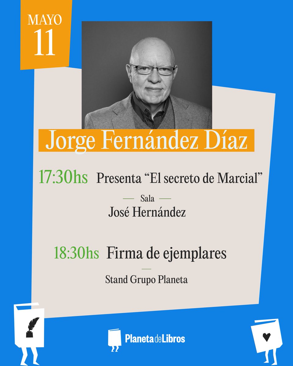 Jorge Fernández Díaz (@fernandezdiazok) on Twitter photo Despedimos la <a href="/ferialibro/">Feria del Libro</a> con una fiesta: presentamos el domingo 11 a las 17.30 en la sala José Hernández #ElSecretoDeMarcial, con algunas sorpresas. Despedimos la <a href="/ferialibro/">Feria del Libro</a> con una fiesta: presentamos el domingo 11 a las 17.30 en la sala José Hernández #ElSecretoDeMarcial, con algunas sorpresas.
