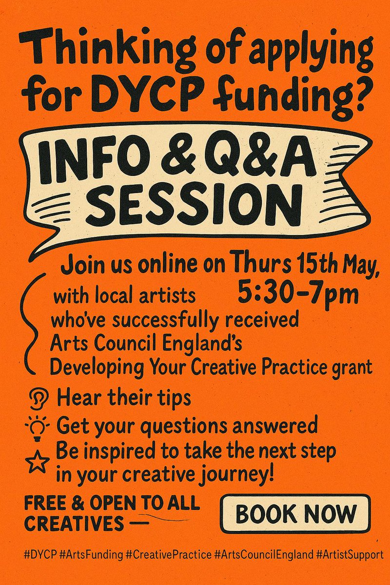 Join Creative Luton on Thursday 15th May from 5:30pm – 7:00pm (online) for a free info session about DYCP, an <a href="/ace_national/">Arts Council England</a> funding programme supporting individual artists and creative practitioners.

Book Now: eventbrite.co.uk/e/get-inspired…