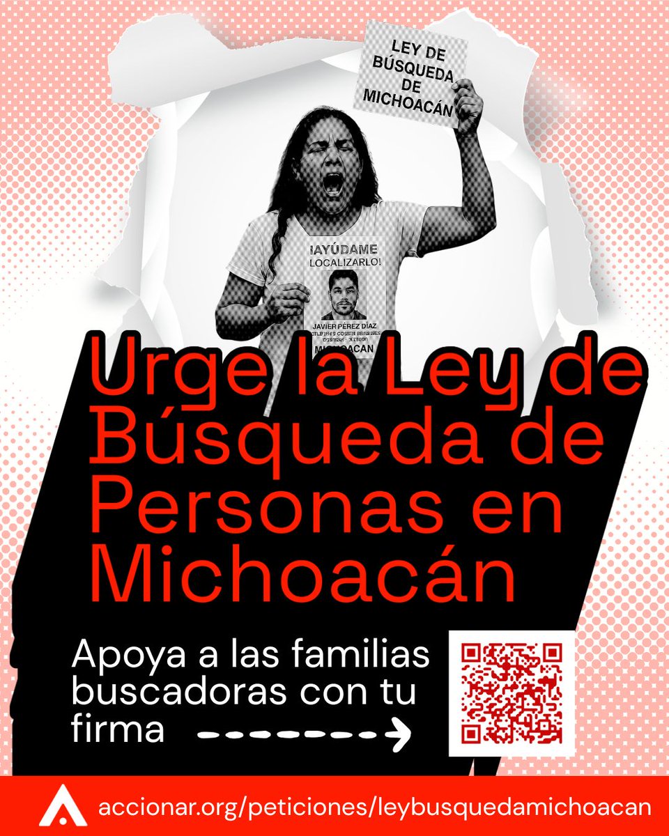 🔥 ¿Quieres apoyar a las madres buscadoras en su lucha por encontrar a sus seres queridxs pero no sabes cómo? Ayuda a las familias buscadoras en Michoacán para que el gobernador <a href="/ARBedolla/">Alfredo Ramírez Bedolla</a> publique YA la Ley de Búsqueda de Personas del estado. Firma aquí: accionar.org/peticiones/ley…