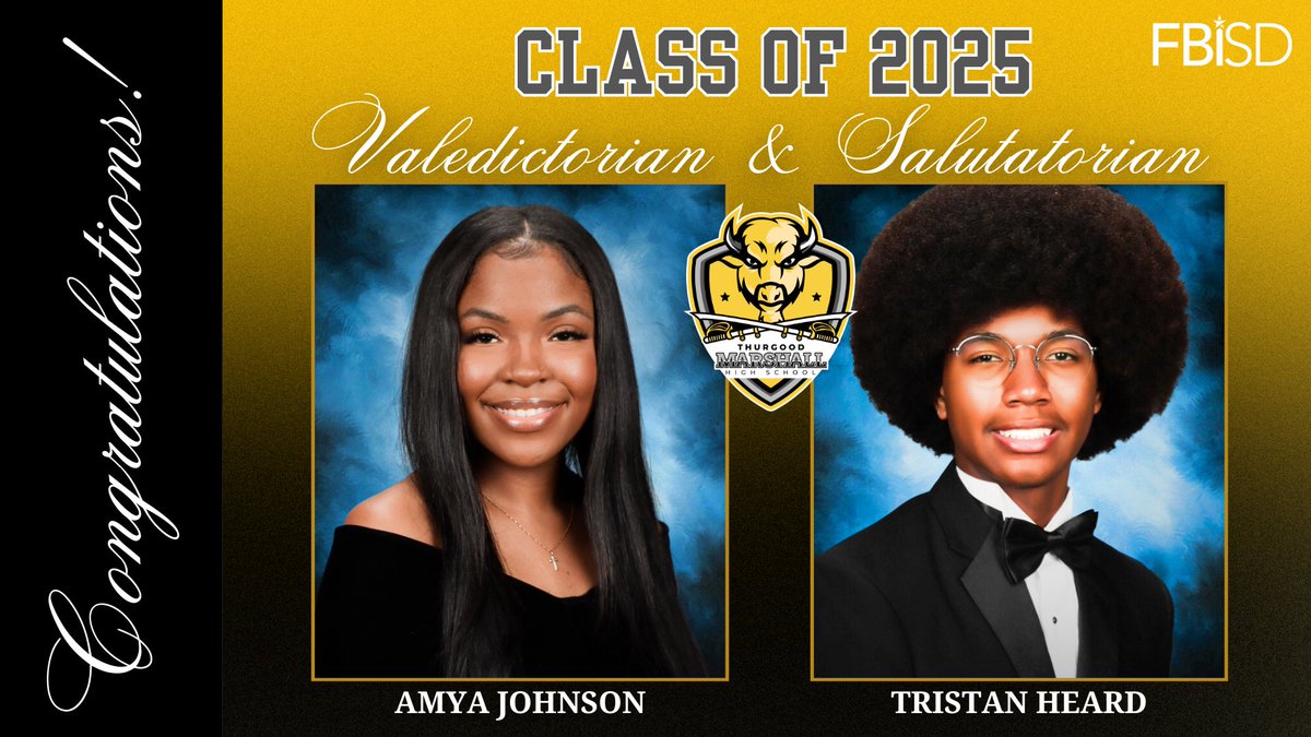 It’s time to celebrate the top of the herd at Marshall High School! 🎓👏

Join us in congratulating MHS valedictorian Amya Johnson and salutatorian Tristan Heard—two outstanding Buffs who have put in the hard work and have certainly earned this incredible achievement.  

Amya and