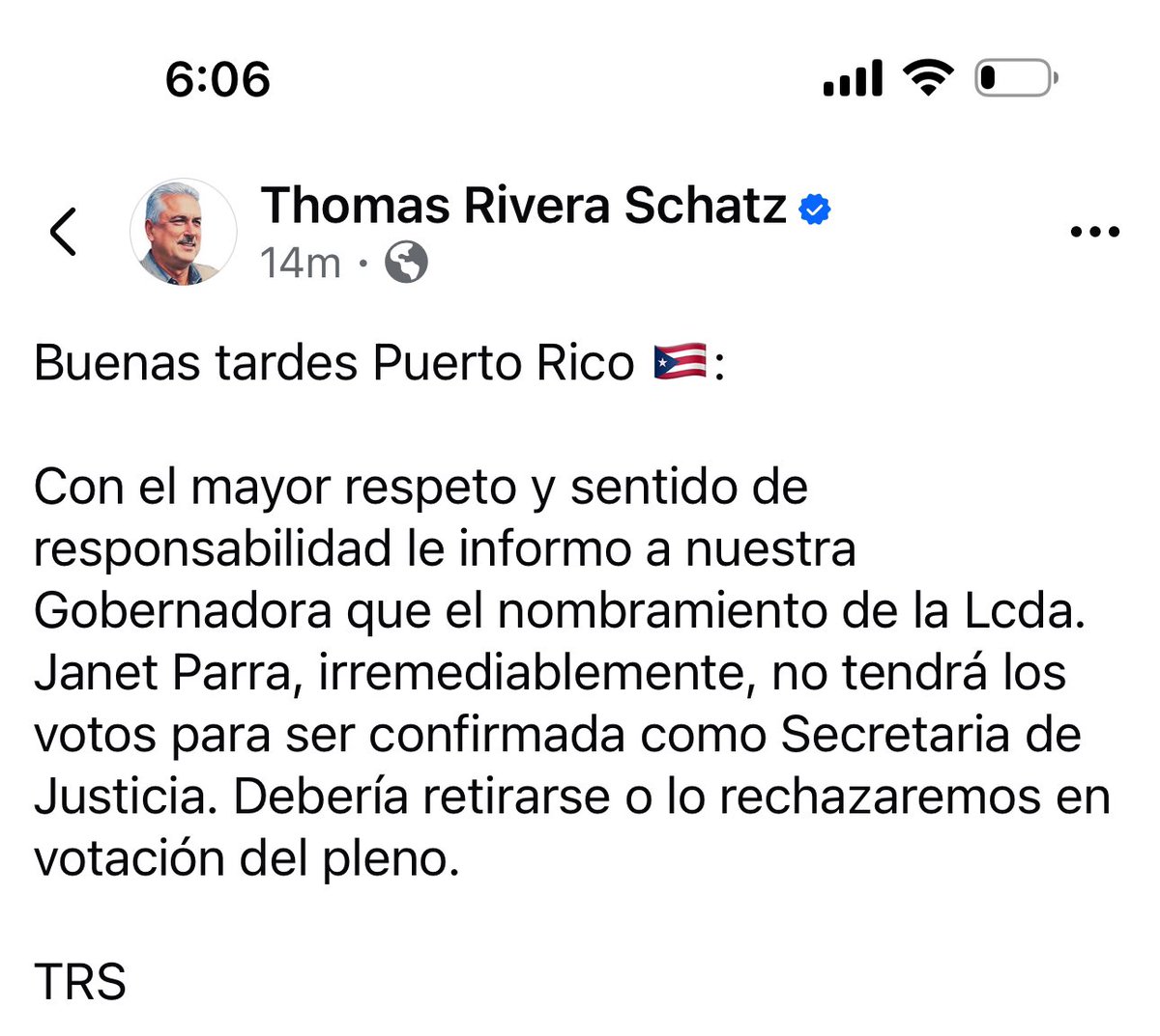Celimar Adames (@celimaradames) on Twitter photo El Presidente del Senado <a href="/trschatz51/">Thomas Rivera Schatz</a> Sobre el nombramiento de Janet Parra como Secretaria de Justicia.. El Presidente del Senado <a href="/trschatz51/">Thomas Rivera Schatz</a> Sobre el nombramiento de Janet Parra como Secretaria de Justicia..