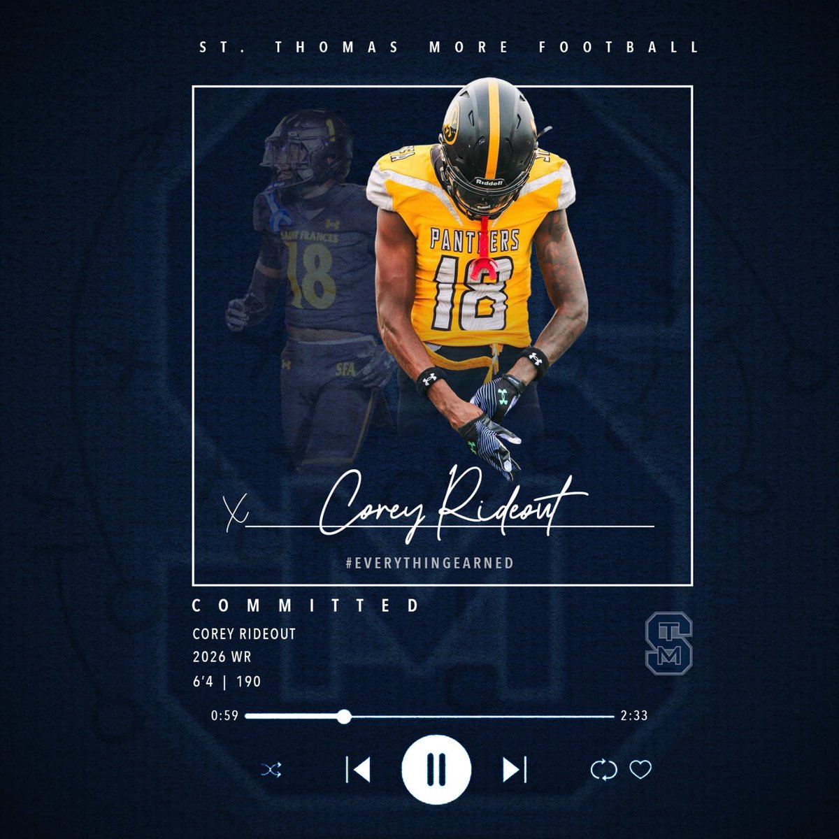 I’m blessed and excited to announce that I will be reclassifying to the class of 2026 <a href="/STMCT_Football/">St. Thomas More Football</a> thank you <a href="/Coach_Ander5on/">Coach Anderson</a> for the amazing opportunity and thank you to all my coaches <a href="/SFAfootball_MD/">St Frances Academy Football MD</a> @CoachMessay