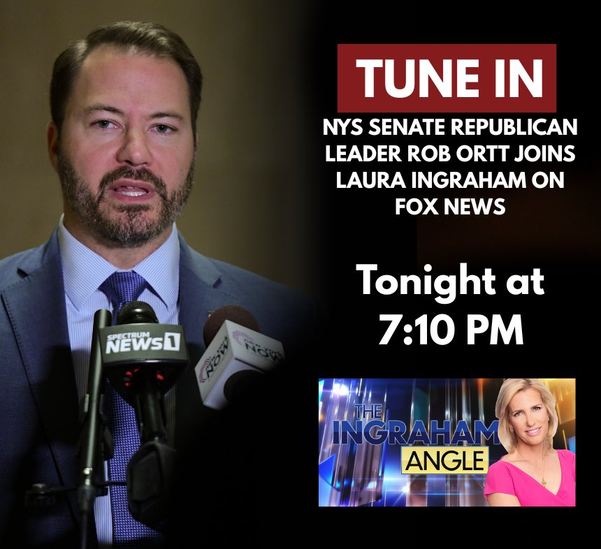 SenatorOrtt's tweet image. 🚨TUNE IN to @FoxNews tonight at 7:10 PM—I’ll be joining @IngrahamAngle to discuss New York Democrats’ outrageous last-minute budget maneuver creating a taxpayer-funded slush fund to cover AG Tish James’ personal legal defense.