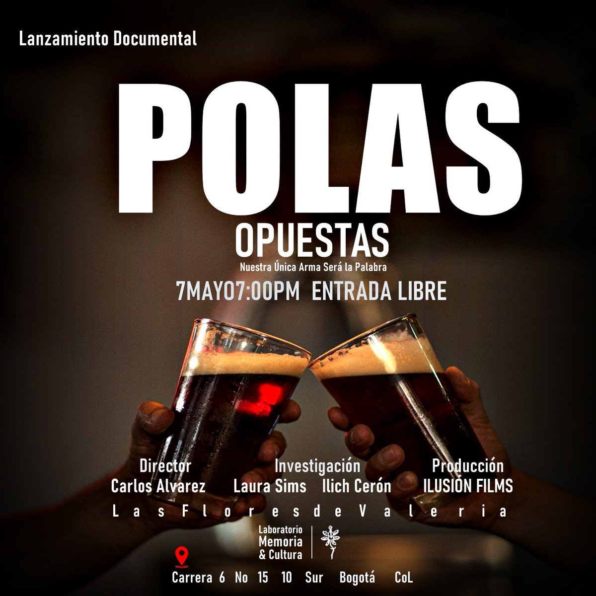 floresdevaleria's tweet photo. Lanzamiento del Documental "Polas Opuestas" de Carlos Álvarez en Las Flores de Valeria basado en una investigación de Laura Sims y Ilich Cerón con la Producción de Ilusión Flims
- 
Galería espacio independiente las flores de valeria Laboratorio de Memoria Arte y Cultura Bogotá https://t.co/V0Wd4kIpoQ