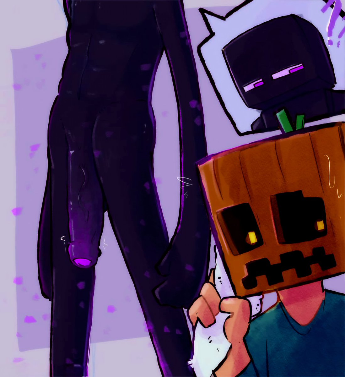 though when the enderman said not to look at his eyes and at something else I don't think he meant that

But who wouldn't?
That monster right between his legs is impossible to not notice...

Oh?  Seems like he caught you staring. I wonder how's he's gonna deal with you.~

💜 + 🔁