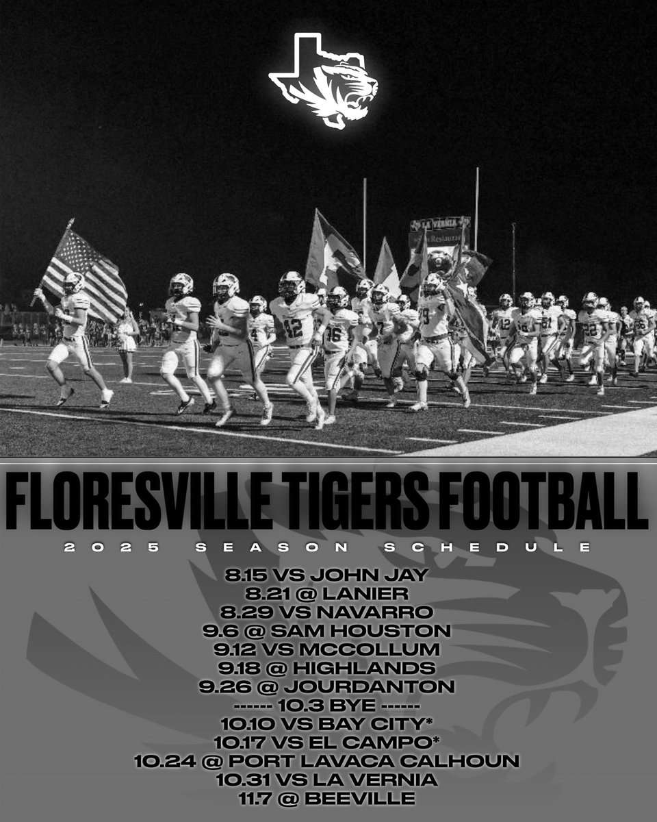 Floresville Tigers 2025 Season Schedule
——————————————————
It’s time to get ready for another season! Check out the schedule and come support your Tigers!