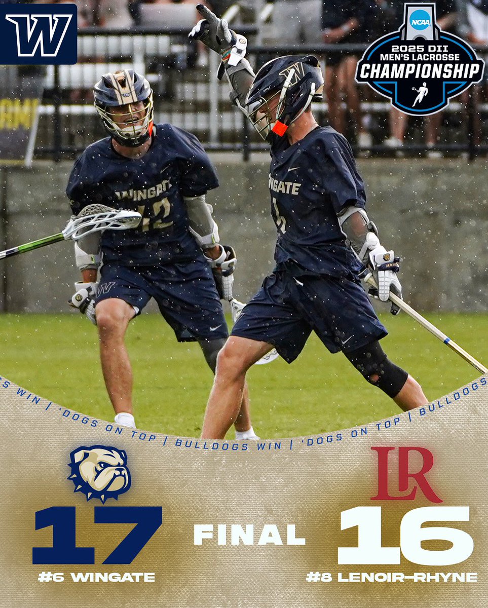 Wingate Bulldogs (@wu_bulldogs) on Twitter photo BULLDOGS WIN!!!!!!!
#6 <a href="/WingateLacrosse/">Wingate Lacrosse</a> goes into Hickory and takes down LR 17-16 in the NCAA Tourney opener!
Spence & Clark combined for 8 goals & 7 assists!
Next up - National Quarterfinals Sunday at Tampa!
#OneDog BULLDOGS WIN!!!!!!!
#6 <a href="/WingateLacrosse/">Wingate Lacrosse</a> goes into Hickory and takes down LR 17-16 in the NCAA Tourney opener!
Spence & Clark combined for 8 goals & 7 assists!
Next up - National Quarterfinals Sunday at Tampa!
#OneDog