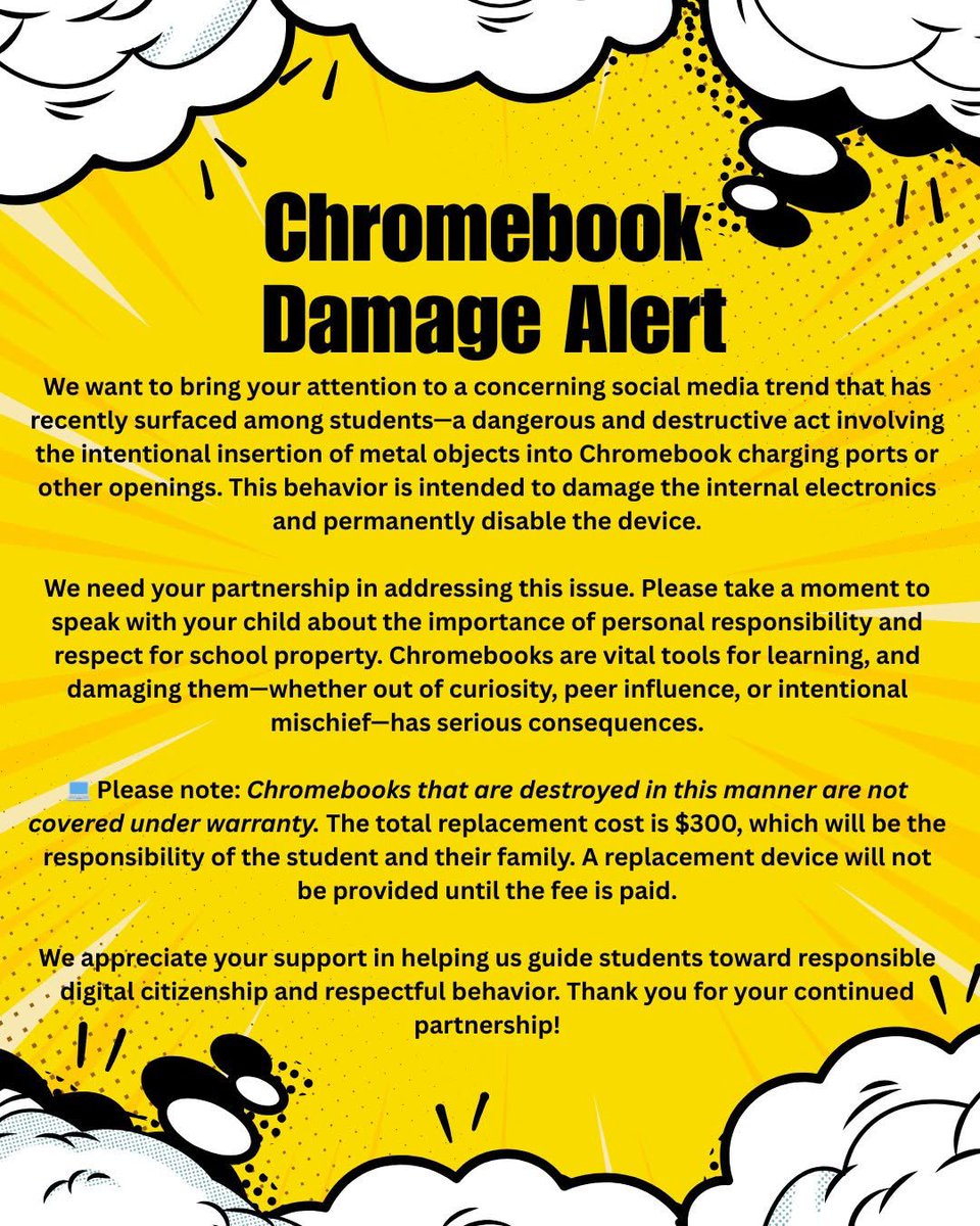 CISDWalker's tweet image. Please read this message regarding damaged Chromebooks. #WEbeforeME #WalkerWay