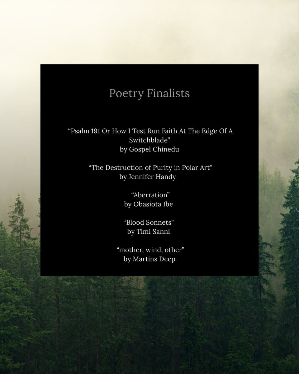 To finish off our PHR's 2024-2025 Editor's Prize Winners, our winner for poetry is "Inverse Ghazal" by Aman Rahman! 
Congratulations to our finalists: Gosepel Chinedu, Jennifer Handy, Obasiota Ibe, Timi Sanni, and Martins Deep. 
And thank you to our poetry judge, Romeo Oriogun!