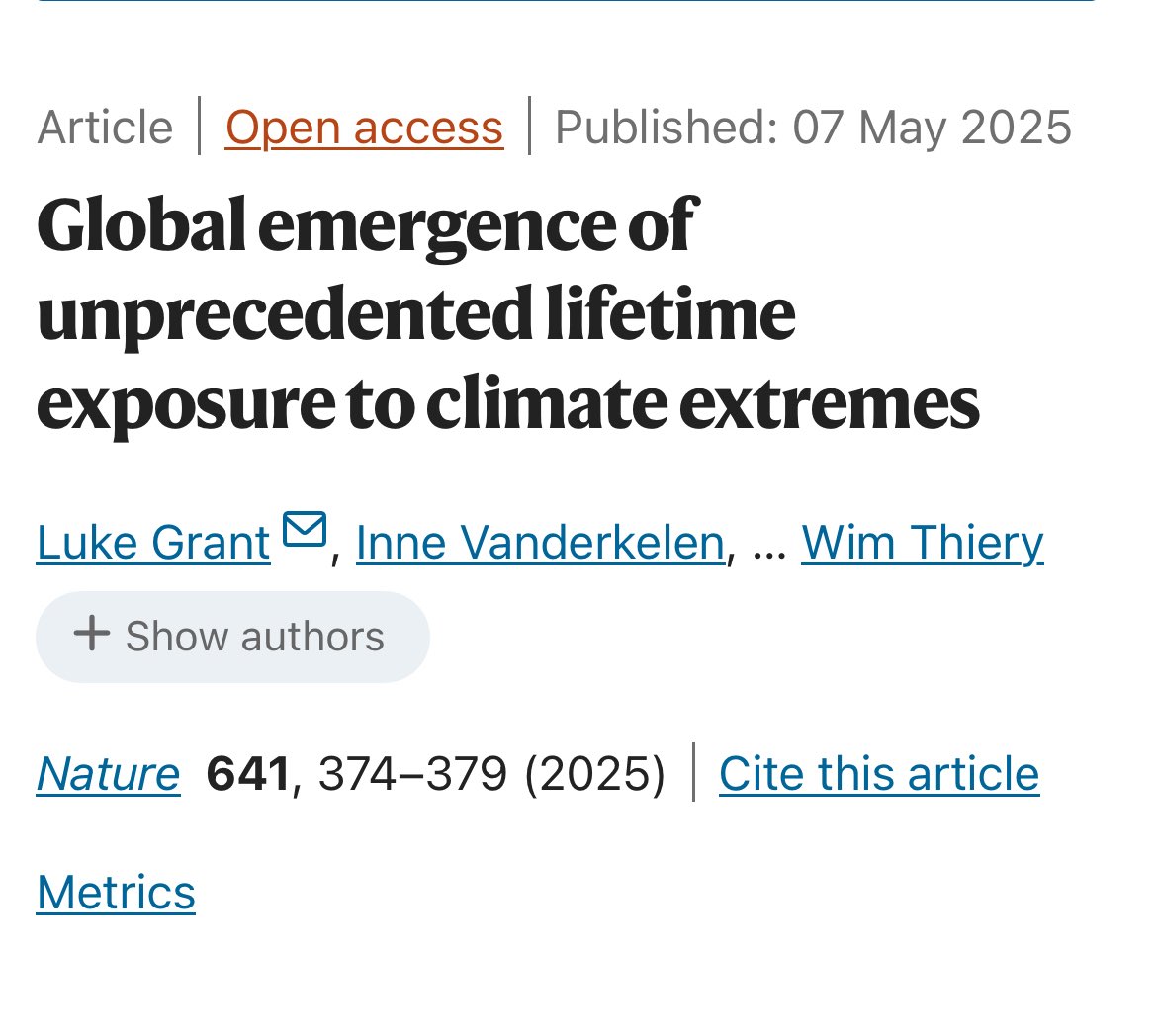 🚨New paper! “We project that the birth cohort fraction facing this unprecedented lifetime exposure to heatwaves, crop failures, river floods, droughts, wildfires and tropical cyclones will at least double from 1960 to 2020 under current mitigation policies aligned with a global