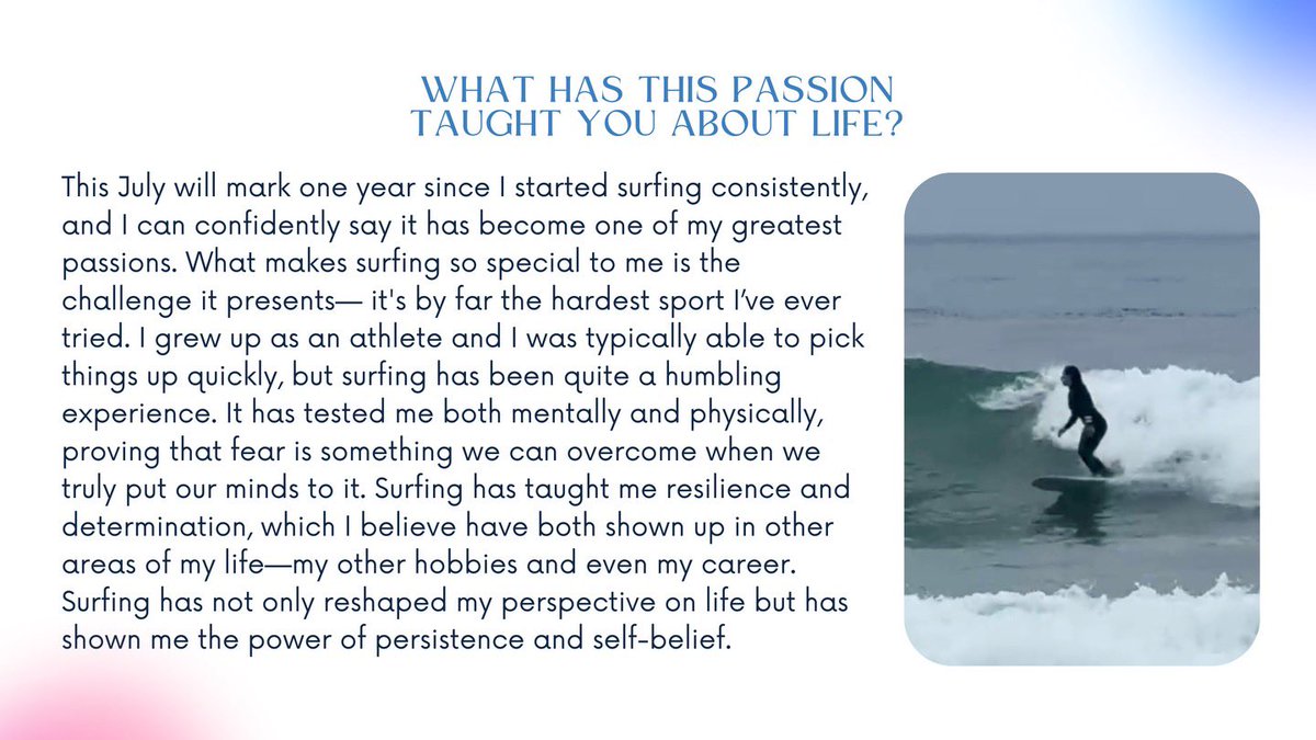 Your favorite social media series is back!
 
Today we’re spotlighting the magnificent Michaela Peters! As passionate as she is about local government, Michaela takes a moment to share about an out-of-office passion: surfing! See the photos to learn about her journey on the waves!