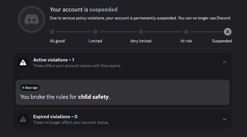 PLEASE REVIEW MY ACCOUNT IM FALSE BANNED <a href="/discord/">Discord</a> <a href="/discord_support/">Discord Support</a> STOP IGNORING MY APPEAL IVE BEEN BANNED 6 TIMES THE PAST 5 DAYS
sro. ticket 55978567