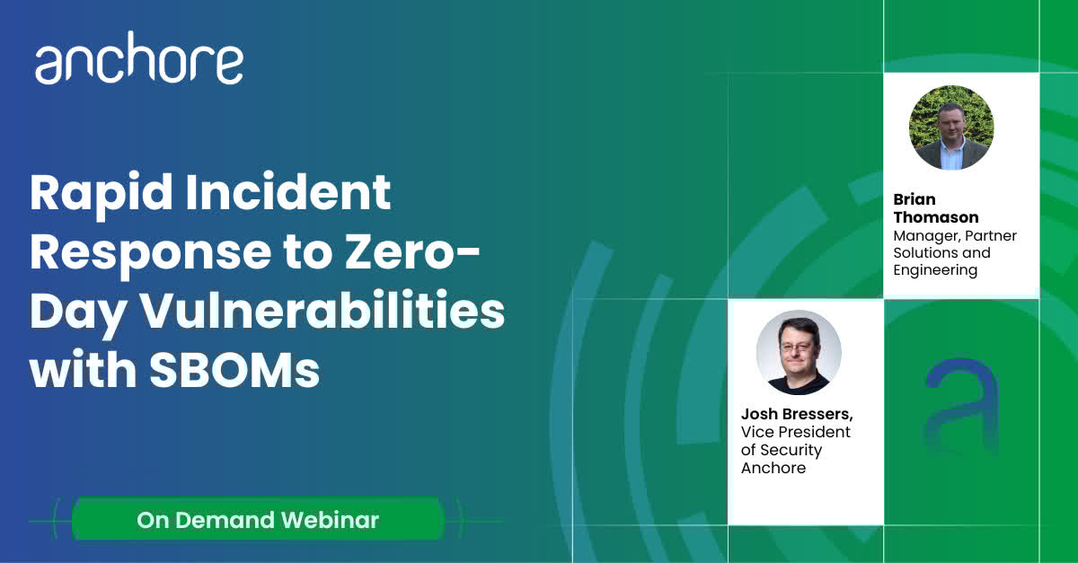 anchore's tweet image. 🔍 As #SBOMlearningWeek continues - watch this on-demand webinar to learn how #SBOMs can instantly identify affected systems during a zero-day incident. Critical knowledge for security teams. #IncidentResponse #SBOM&quot;X get.anchore.com/rapid-incident… #ZeroDay