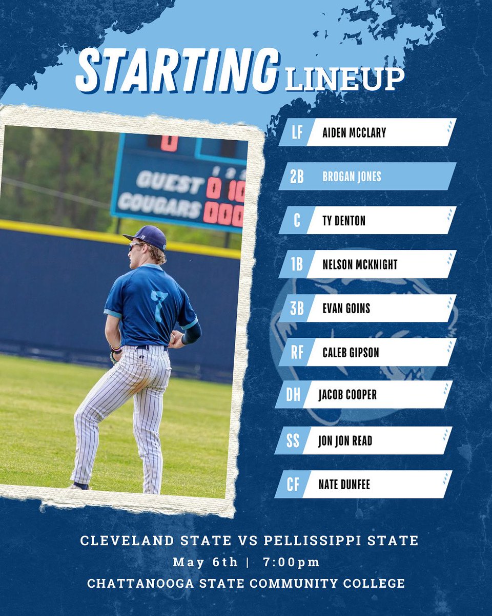 Cleveland State ⚾️ (@cscc_bsb) on Twitter photo Starting lineup for tonight’s game against Pellissippi State!
<a href="/CS_Athletics/">Cleveland State Cougars</a>
#ClevelandStateBaseball Starting lineup for tonight’s game against Pellissippi State!
<a href="/CS_Athletics/">Cleveland State Cougars</a>
#ClevelandStateBaseball