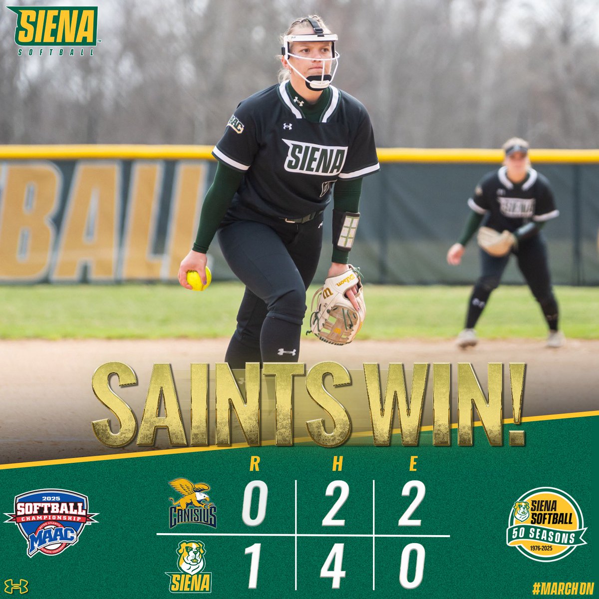 Siena Softball (@siena_softball) on Twitter photo A record-setting <a href="/MAACSports/">#MAACSports</a> postseason victory!
One run is all it took as Gracie Goewey shut down the Canisus lineup!
See y’all tomorrow at 2 PM 😤
#MarchOn x #MAACSoftball x #NCAASoftball A record-setting <a href="/MAACSports/">#MAACSports</a> postseason victory!
One run is all it took as Gracie Goewey shut down the Canisus lineup!
See y’all tomorrow at 2 PM 😤
#MarchOn x #MAACSoftball x #NCAASoftball