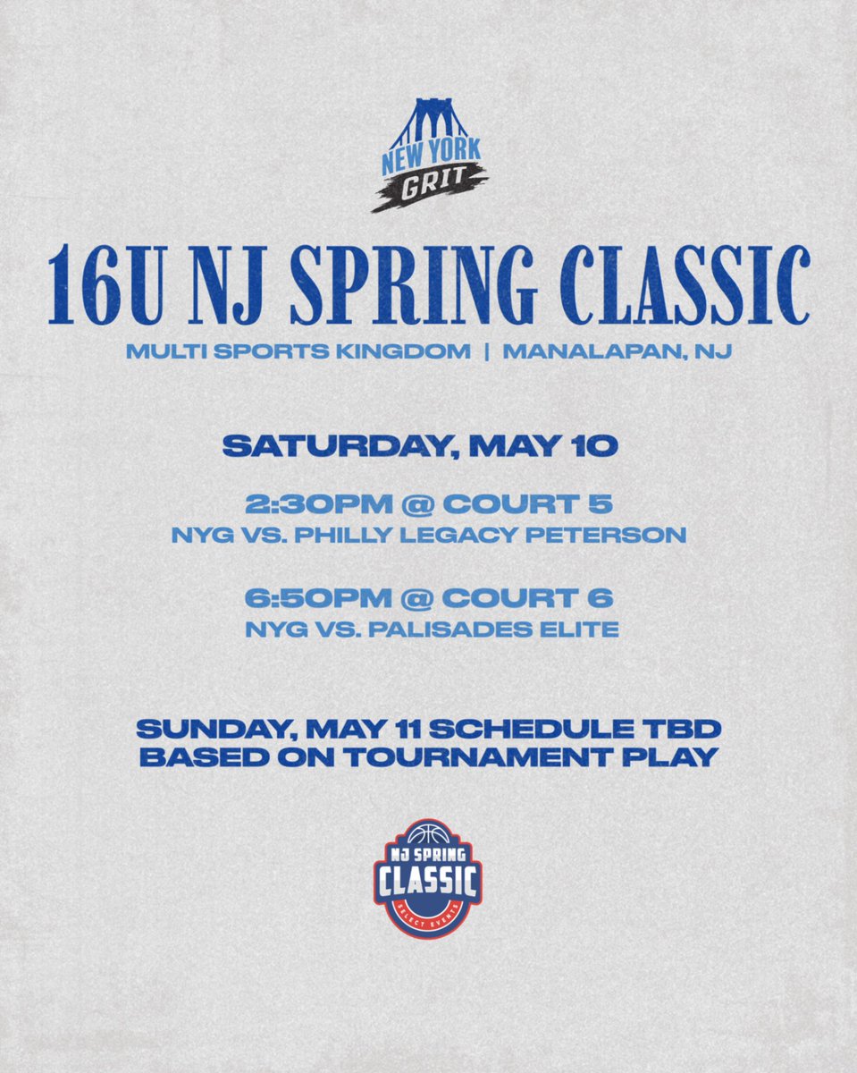 GRIT is rolling deep this weekend! 💪🏽🏀 Our 16U &amp; 17U teams are headed to the New Jersey Spring Classic this Saturday &amp; Sunday and we’re bringing the heat🔥 

#gritstrong #nycbasketball