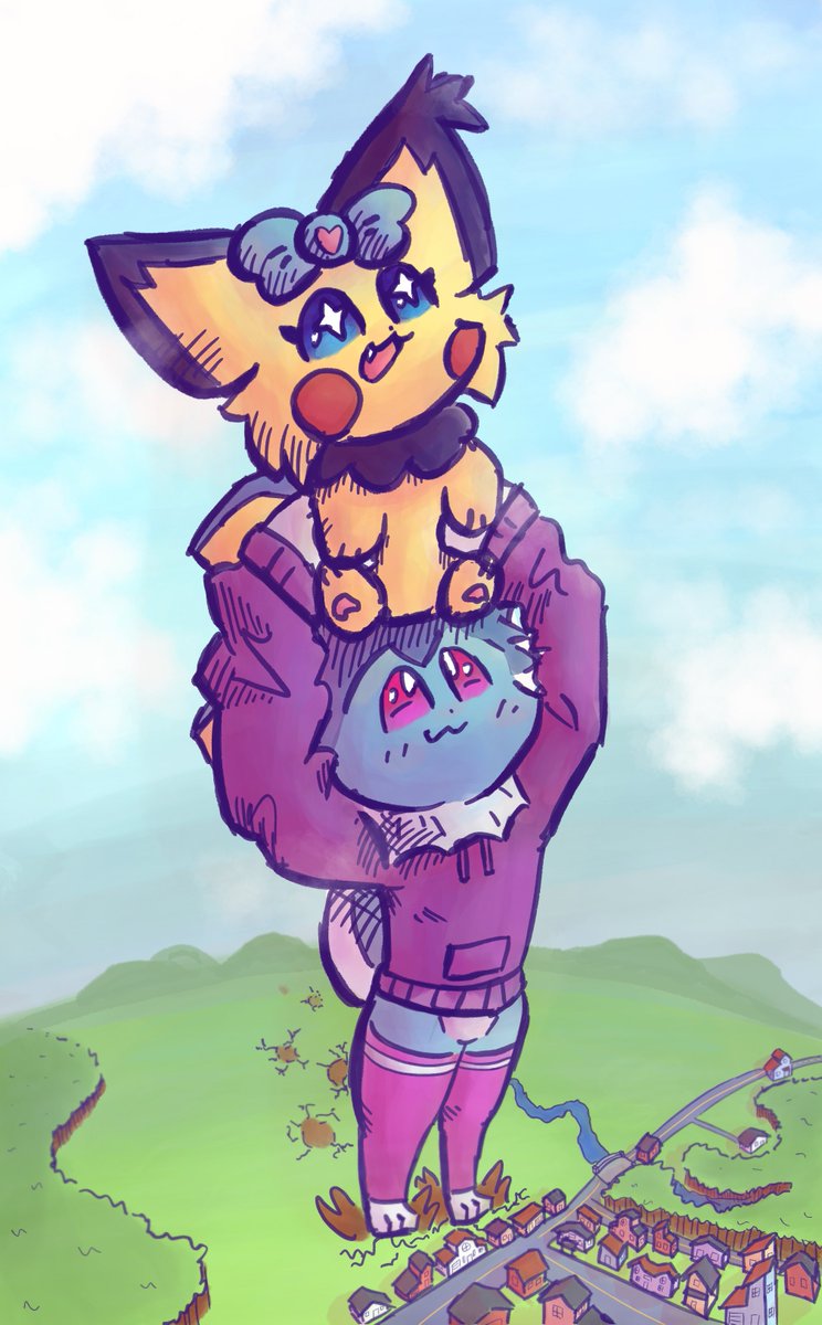 Birthday art for <a href="/feestochu/">fee the giant pichu~ 𝜗𝜚. ݁₊</a> me holding you way up :3