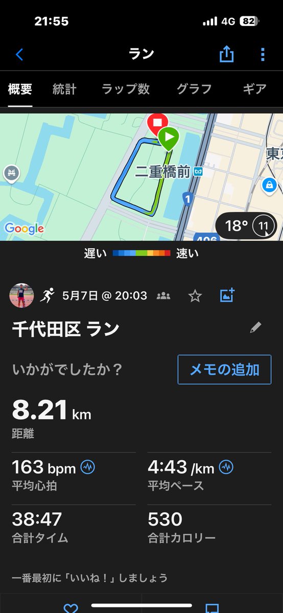 普段はサブ4チームで参加してる
#ONESHIP の練習会ですが、背伸びしてみてサブ3.5チームに参加してみた。
ペーサーの撮影者さんに鼓舞してもらいなんとかこなせた😅

最後の方はフォームバラバラだったので次回の課題に。