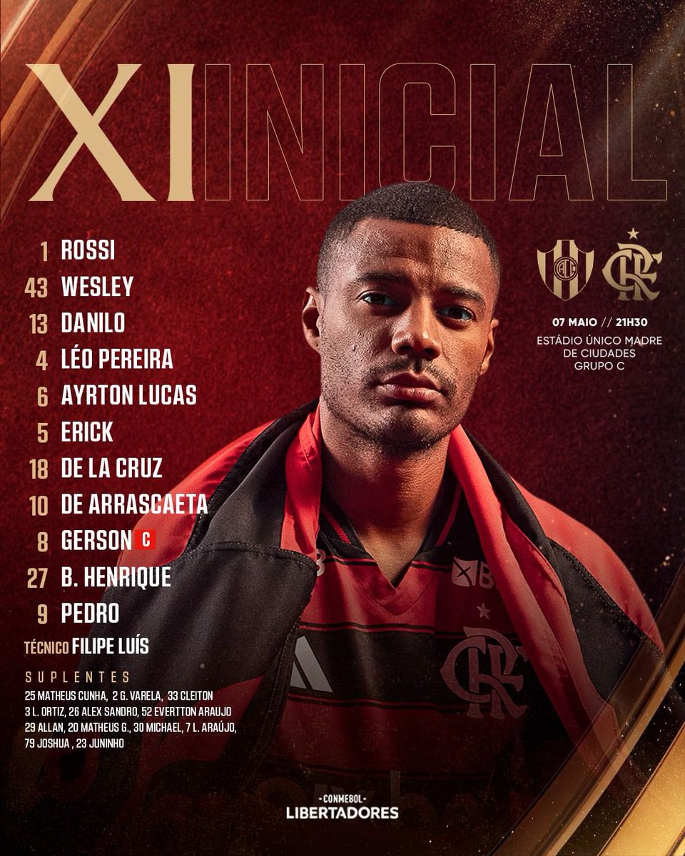 Deco_SRN's tweet image. O Flamengo está escalado para a partida contra o Central Córdoba, válida pela Libertadores! 🔴⚫️