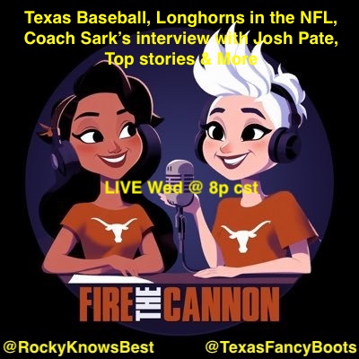FireTheCannon1's tweet image. 🚨 Fire the Cannon is LIVE WEDNESDAYS @ 8p cst!!
Join Megan & Rocky to talk all things TEXAS!
-Baseball still #1
-Softball to the SEC Tourn
-Football news & Longhorns in the NFL
-Sark's interview w Josh Pate
-Top stories & more!
Stream on X or YouTube
youtube.com/live/MhHL4mYIR…