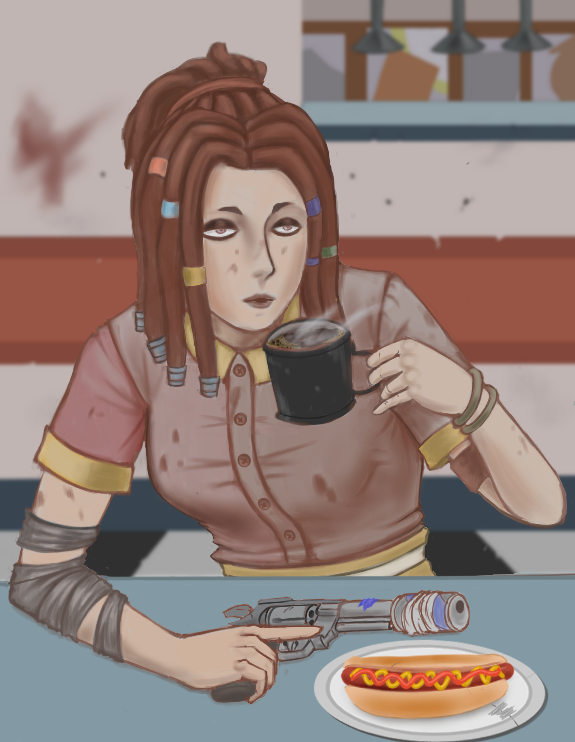 moooman's tweet photo. just some drawing of hotdog lady from Rise of Gun  
#RiseofGun #fanart #indiegames #doodle #digitalart https://t.co/WMWJ5ty4Vc