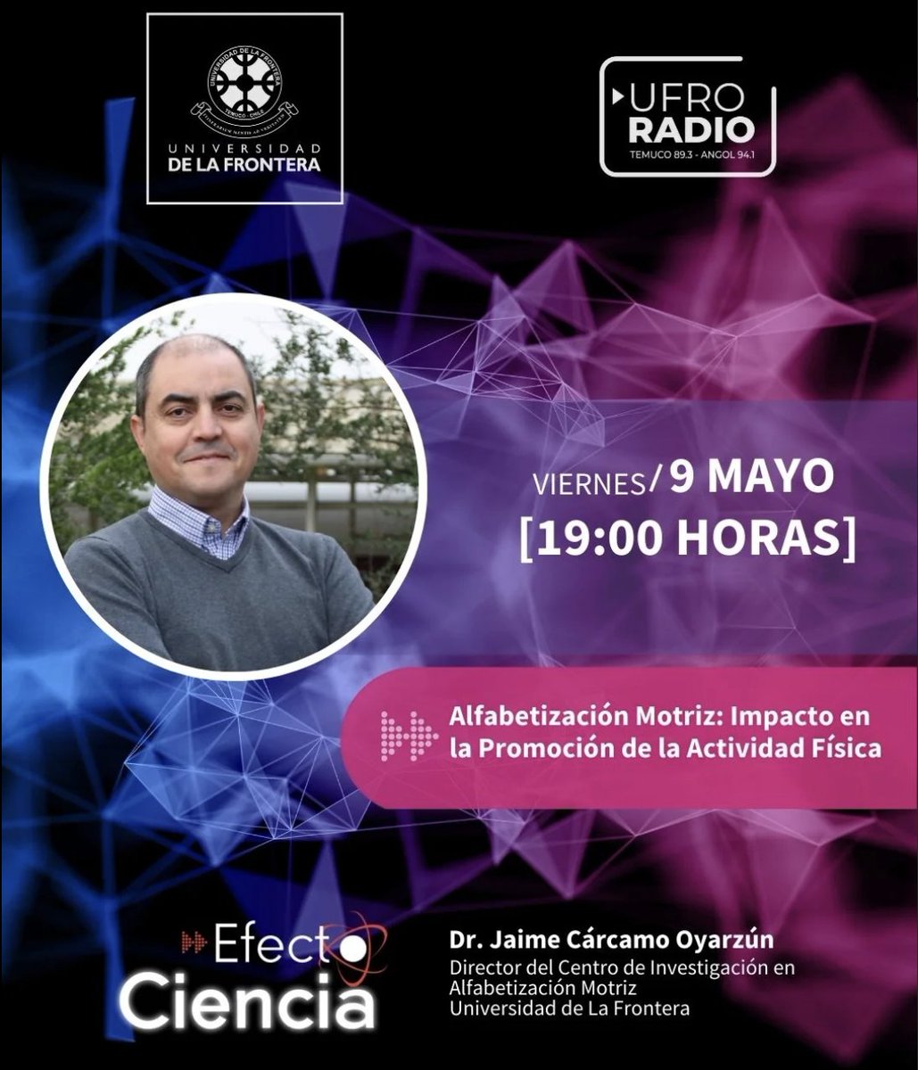 Centro de Investigacion en Alfabetizacion Motriz (@ciam_ufro) on Twitter photo 🎙️📻Este viernes nuestro Director Jaime Carcamo estará en el programa "Efecto Ciencia" de Ufro Radio hablando sobre Alfabetización Motriz y su importancia para promover una vida activa 🚴♀️🏃♀️⛹️♂️ <a href="/UFrontera/">UFRO</a> <a href="/humanidadesufro/">Humanidades UFRO</a> <a href="/diufro/">Dirección de Investigación UFRO</a> <a href="/PhysLiteracy/">The International Physical Literacy Association</a> <a href="/IMDRC_MotorDev/">I-MDRC</a> 🎙️📻Este viernes nuestro Director Jaime Carcamo estará en el programa "Efecto Ciencia" de Ufro Radio hablando sobre Alfabetización Motriz y su importancia para promover una vida activa 🚴♀️🏃♀️⛹️♂️ <a href="/UFrontera/">UFRO</a> <a href="/humanidadesufro/">Humanidades UFRO</a> <a href="/diufro/">Dirección de Investigación UFRO</a> <a href="/PhysLiteracy/">The International Physical Literacy Association</a> <a href="/IMDRC_MotorDev/">I-MDRC</a>