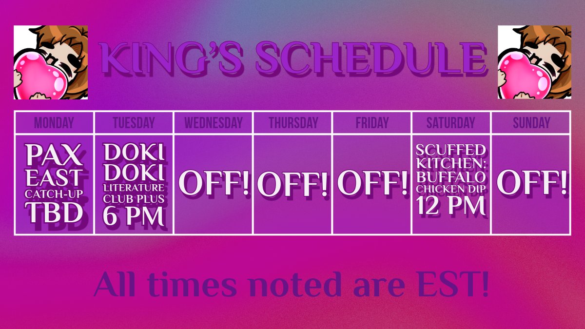 KingOTheCask's tweet image. Our schedule for the week! Back from @pax East 2025 and back to strimming &amp;lt;3

#TwitchStreamer #SmallStreamerCommunity #SmallStreamersConnectRT #SupportSmallStreamers